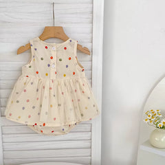 0-24M Summer Newborn Kids Baby Girls Colored Dots Lace Rompers Infant Baby Girls Short Sleeve Rompers Clothes Infant Jumpsuit