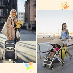 Folding Pushchair with Adjustable Backrest and Footrest