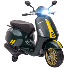 AIYAPLAY 12V Kids Electric Motorcycle Vespa Licensed with Music and Headlight - Green/Pink/White