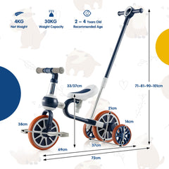 4-In-1 Multifunctional Kids Training Balance Trike Wih Adjustable Push Handle