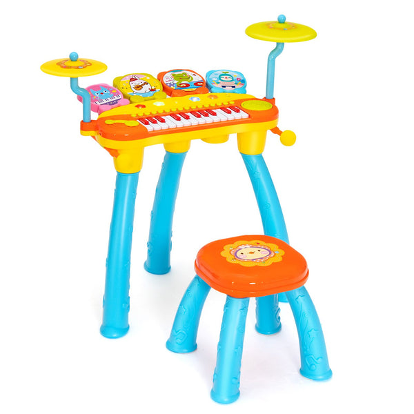 24 Keys Piano Keyboard Drum Set with Stool and Microphone for Kids