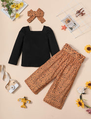 Toddler Girl Clothes, Toddler Outfit Square Neck Puff Long Sleeve Top + Striped Pants + Headband 3Pcs Set