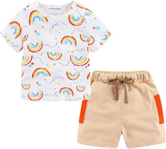 Boys Short Sets with Dinosaur Print Tops Elastic Waist Camouflage Shorts Beach Outfits