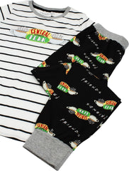Central Perk Pyjamas for Girls | Children & Teens F.R.I.E.N.D.S Cafe Striped Black & White T-Shirt & Logo Loungepants PJ Set TV Show Gifts