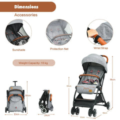 Folding Pushchair with Adjustable Backrest and Footrest