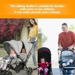 Double Pushchair with Adjustable Backrest and Sunshade