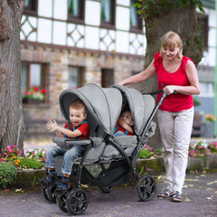 Double Pushchair with Adjustable Backrest and Sunshade