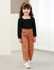 Toddler Girl Clothes, Toddler Outfit Square Neck Puff Long Sleeve Top + Striped Pants + Headband 3Pcs Set