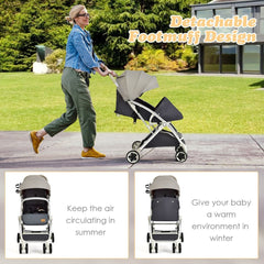 Folding Pushchair with Adjustable Backrest and Footrest