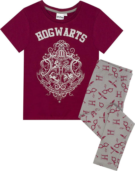 Pyjamas for Girls | Hogwarts Crest Glitter Print Long Leg Pyjamas | Magical Merchandise