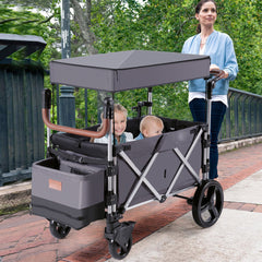 Push Pull Stroller Wagon with Adjustable Handle Bar