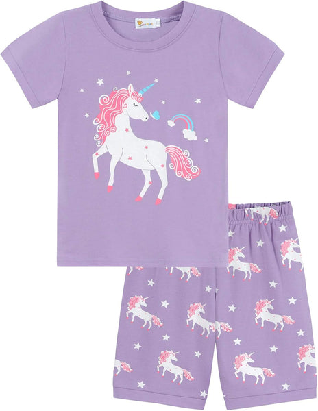 Girls Pyjamas Set Short Sleeve Unicorn Cotton Pjs Kids Sleepwear Toddler Tops T Shirts & Pants Summer Nightwear Age 1-7 Years