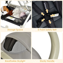 Folding Pushchair with Adjustable Backrest and Footrest