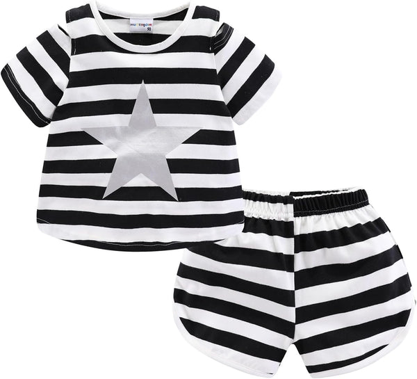 Little Girls Shorts Set Cute Star Stripe Summer Holiday Black 4-5 Years