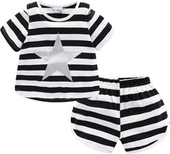 Little Girls Shorts Set Cute Star Stripe Summer Holiday Black 4-5 Years