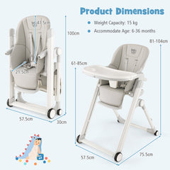 Foldable High Chair with Recline Backrest and Adjustable Height