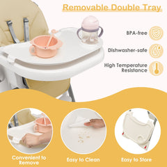 4-In-1 Foldable Baby High Chair with 7 Adjustable Heights and 4 Reclining Angles