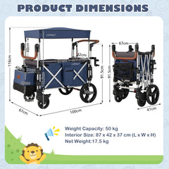Push Pull Stroller Wagon with Adjustable Handle Bar