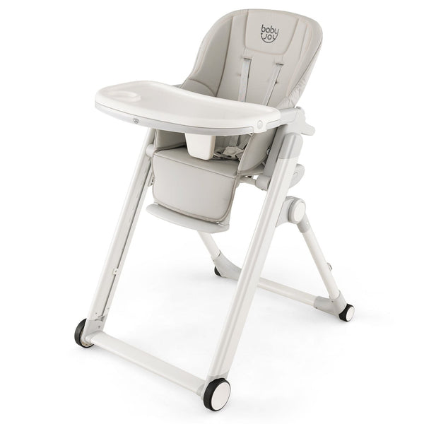 Foldable High Chair with Recline Backrest and Adjustable Height