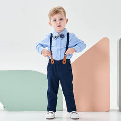 Boys Clothes Set Toddler Kids Gentlemen Suit Long Sleeve Bow Tie Shirts Suspenders Pants Outfits