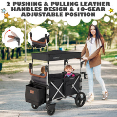 Push Pull Stroller Wagon with Adjustable Handle Bar
