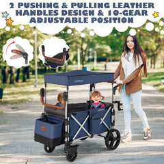 Push Pull Stroller Wagon with Adjustable Handle Bar