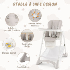 Baby High Chair with Detachable PU Cushion and Lockable Wheels