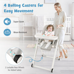 Foldable High Chair with Recline Backrest and Adjustable Height