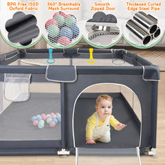 Baby Playpen 128×128×68 Cm with Anti-Collision Foam, Baby Fence with Breathable Mesh Indoor Outdoor Play Yard for Babies and Tod