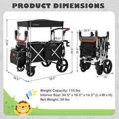 Push Pull Stroller Wagon with Adjustable Handle Bar