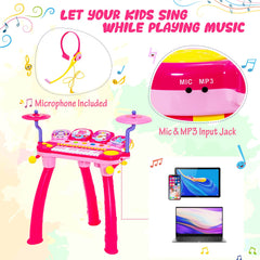 24 Keys Piano Keyboard Drum Set with Stool and Microphone for Kids