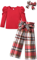 Toddler Girl Clothes,Girls Fashion Clothes Puff Sleeves Shirt Pants Headband 3Pcs Girls Gifts Sets