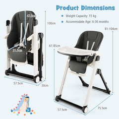 Foldable High Chair with Recline Backrest and Adjustable Height