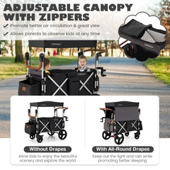 Push Pull Stroller Wagon with Adjustable Handle Bar