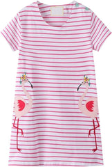 Girl Winter Casual Dress Christmas Long Sleeve Cotton Cartoon Applique Strip Shirt Party Outfit Dresses