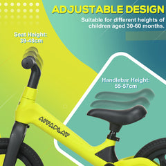 AIYAPLAY 12" Baby Balance Bike W/ Adjustable Seat and Handlebar - Green