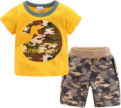 Boys Short Sets with Dinosaur Print Tops Elastic Waist Camouflage Shorts Beach Outfits