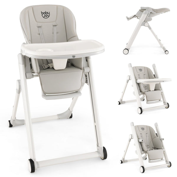 Foldable High Chair with Recline Backrest and Adjustable Height