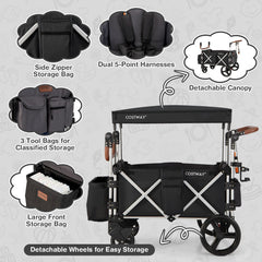 Push Pull Stroller Wagon with Adjustable Handle Bar