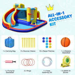 COSTWAY Inflatable Kids Water Slide Wet Dry Bouncy Castle Center W/680W Blower