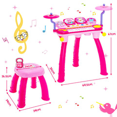 24 Keys Piano Keyboard Drum Set with Stool and Microphone for Kids