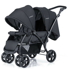 Double Baby Stroller with Adjustable Backrest and Sunshade for Twins