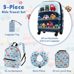 COSTWAY 5Pcs Kids Luggage Set Carry-On Children Rolling Suitcase Set W/Backpack