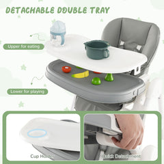 Baby High Chair with Detachable PU Cushion and Lockable Wheels