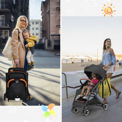 Folding Pushchair with Adjustable Backrest and Footrest