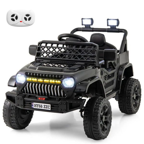Costway 12V Kids Electric Car Truck with Remote Control and LED Lights - Black/Pink/White
