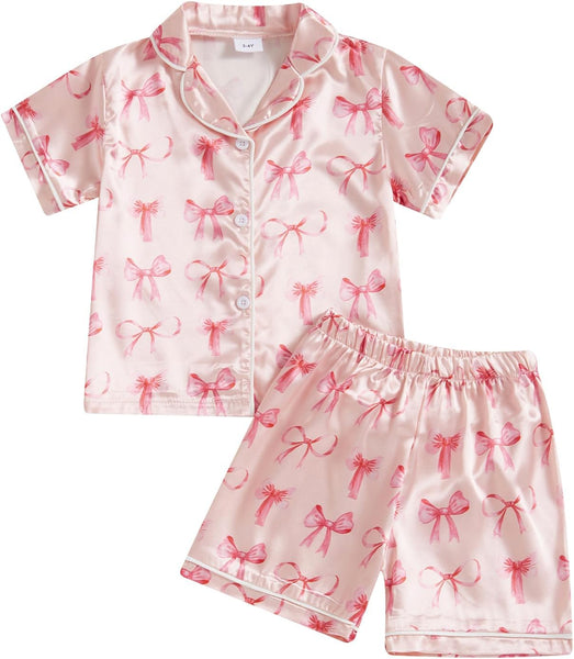 Baby Girls' Pyjama Sets Girls Summer 2PCS Pajama Sets Short Sleeve Button down Shirt Floral Print + Elastic Waist Shorts Sleepwear Girls Loungewear