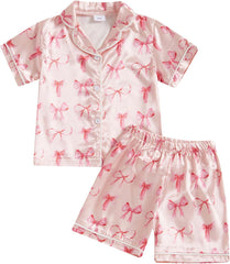 Baby Girls' Pyjama Sets Girls Summer 2PCS Pajama Sets Short Sleeve Button down Shirt Floral Print + Elastic Waist Shorts Sleepwear Girls Loungewear