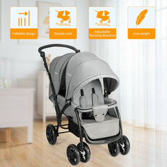 Double Pushchair with Adjustable Backrest and Sunshade