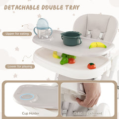 Baby High Chair with Detachable PU Cushion and Lockable Wheels